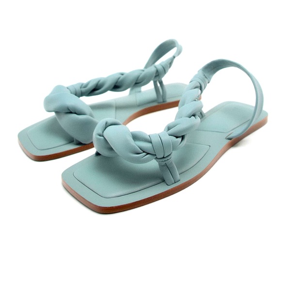 COPY - ZARA NWT LIGHT BLUE LEATHER WOVEN SANDALS - Picture 1 of 11